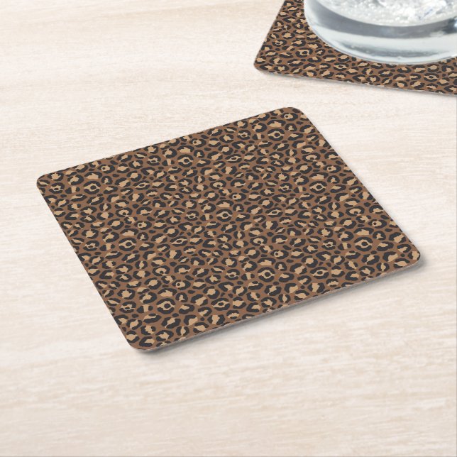Classic Leopard Series Design 7 Square Paper Coaster (Angled)