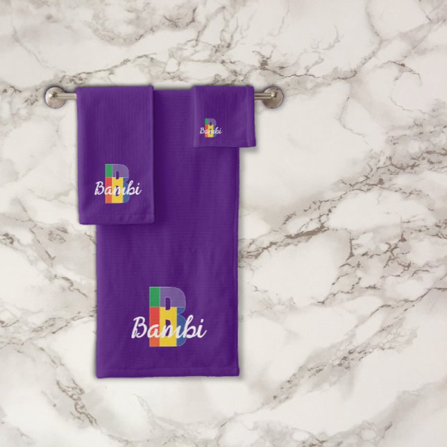 Classic letter B coloured monogrammed purple Bath Towel Set (Creator Uploaded)