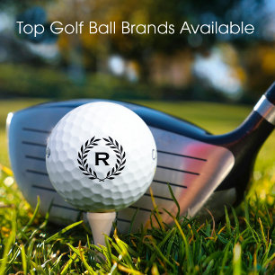 Classic Letter Monogram Laurel Wreath Black Golf Balls