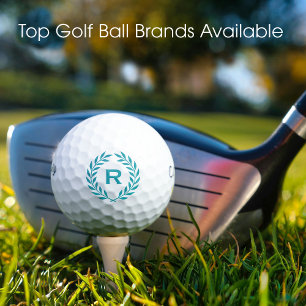 Classic Letter Monogram Laurel Wreath Turquoise Golf Balls