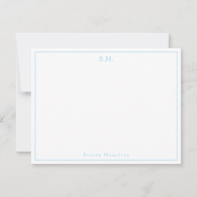 Classic Light Baby Blue Monogram Name Minimalist Card (Front)