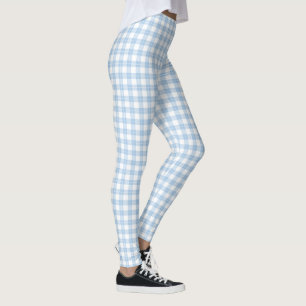 Classic Light Blue and White Plaid Pattern Leggings