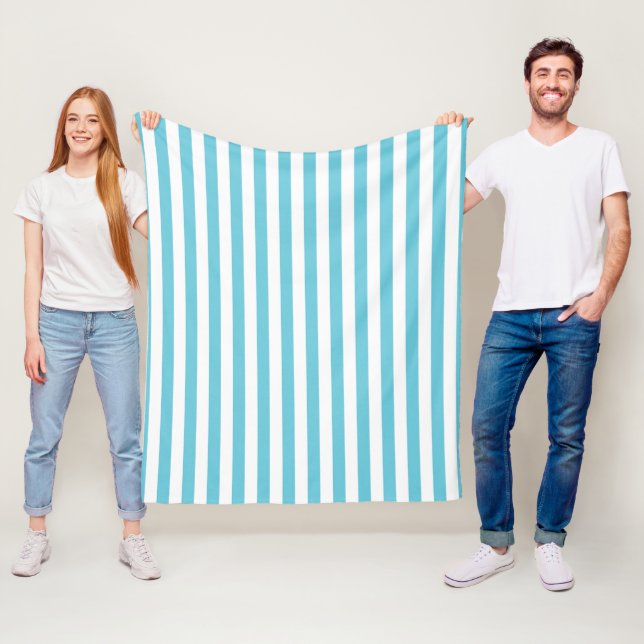 Classic Light Blue and White Vertical Stripes Fleece Blanket (In Situ)