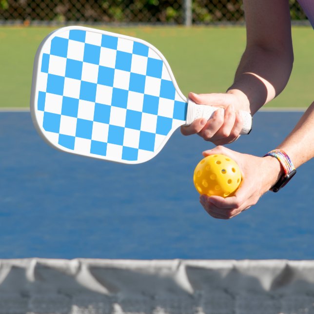 Classic light blue chequerboard  pickleball paddle (Insitu)