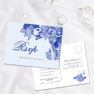 Classic Light Blue Chinoiserie Floral Wedding RSVP Postcard