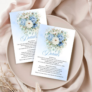 Classic Light Blue Floral White Wedding Details  Enclosure Card