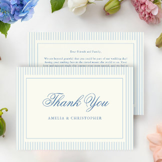 Classic Light Blue Stripes Wedding Thank You Card