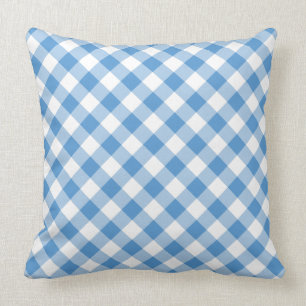 Classic Light Blue & White Diagonal Gingham Plaid Throw Pillow