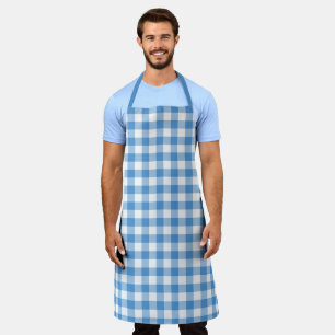 Classic Light Blue White Gingham Check Pattern Apron
