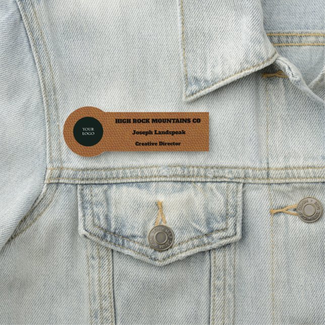 Classic Light Brown Leather Pattern & Logo Name Tag (In Situ)