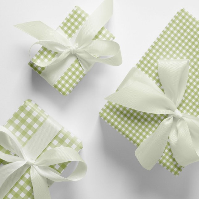 Classic Light Green Gingham Check Pattern  Wrapping Paper Sheet (Gingham wrapping paper with elegant, timeless light green gingham checks in various sizes.)