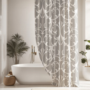 Classic Light Grey & White Damask Floral