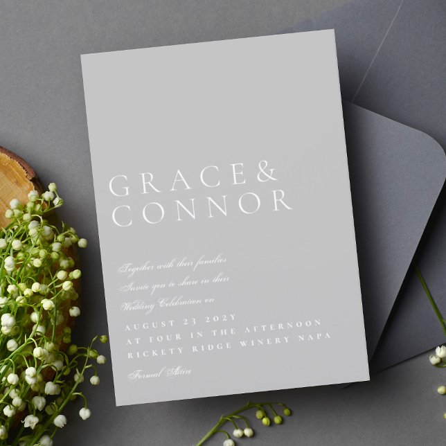 Classic Light Grey & White Elegant Style Wedding Invitation (Creator Uploaded)
