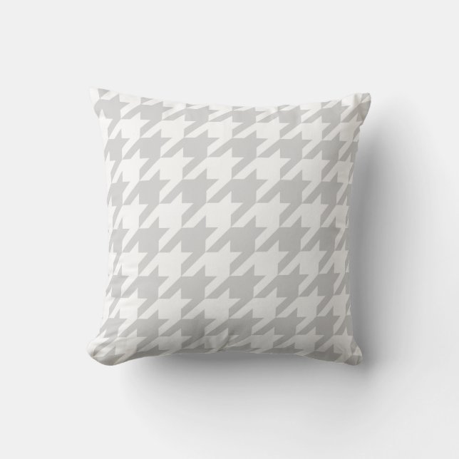 Classic Light Grey White Large Houndstooth Throw Pillow (Front)