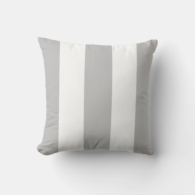 Classic light grey white vertical strips throw pillow (Front)