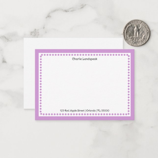 Classic Light Purple Border & Dots Monogrammed  Card (Front/Back In Situ)