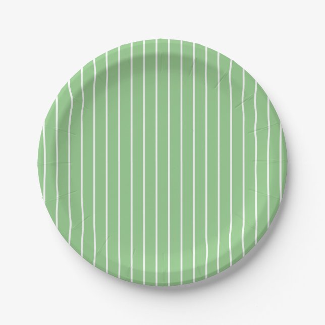 Classic Light Sage Green and White Stripes Paper Plate (Front)