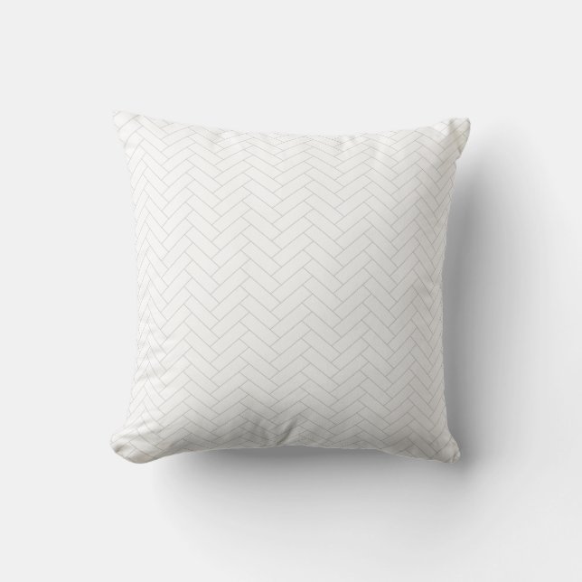 Classic Light White Grey Herringbone Pattern Throw Pillow (Front)