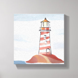 Classic Lighthouse Ocean Coastal Watercolor Canvas Print