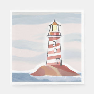 Classic Lighthouse Ocean Coastal Watercolor Napkin