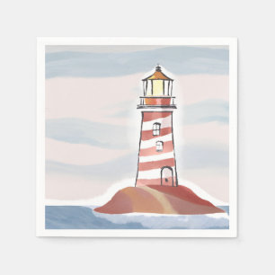 Classic Lighthouse   Ocean Coastal Watercolor Napkin