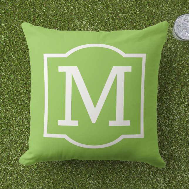 Classic Lime Green Custom Monogram Letter Outdoor Pillow (Grass)