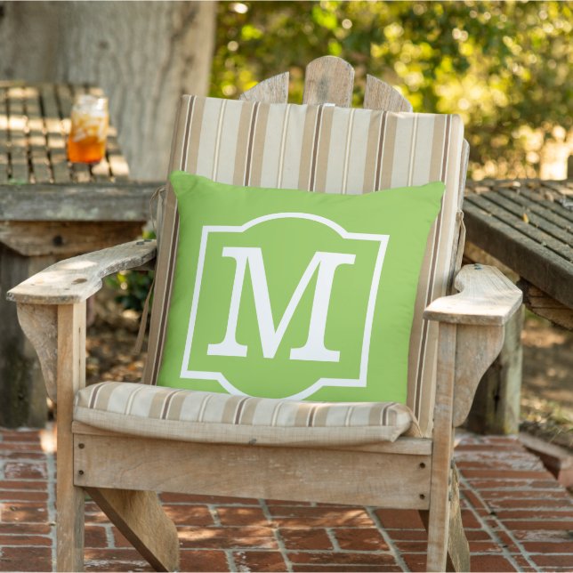 Classic Lime Green Custom Monogram Letter Throw Pillow (Chair)
