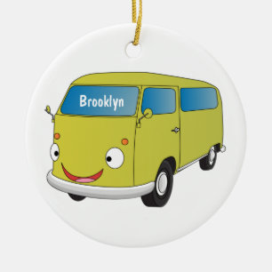 Classic lime green van cartoon ceramic ornament