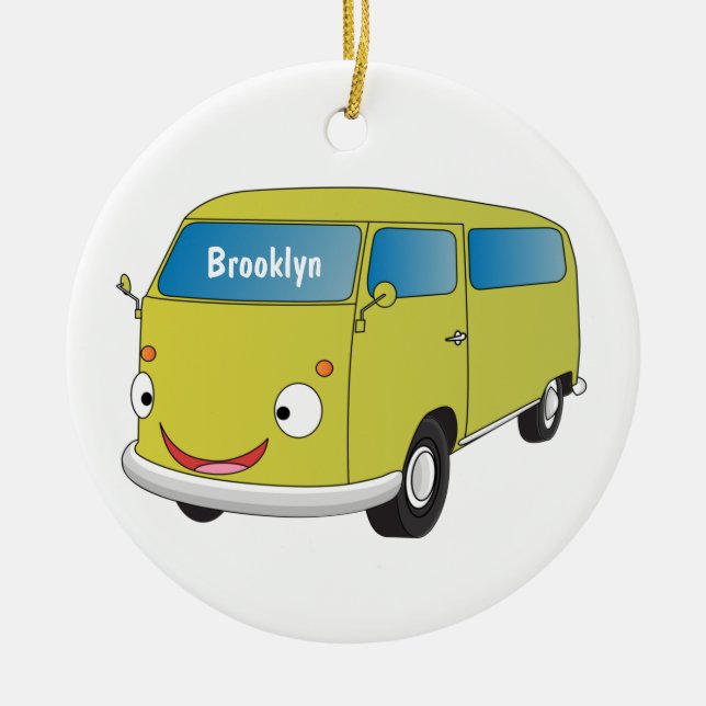 Classic lime green van cartoon ceramic ornament (Front)