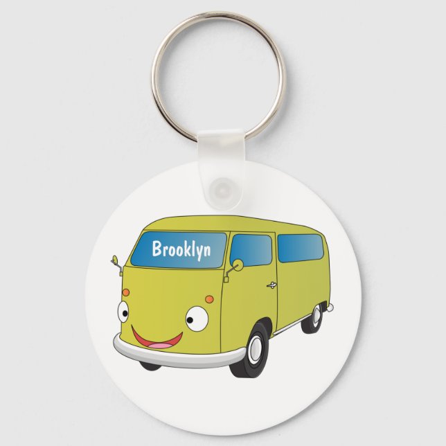 Classic lime green van cartoon  keychain (Front)