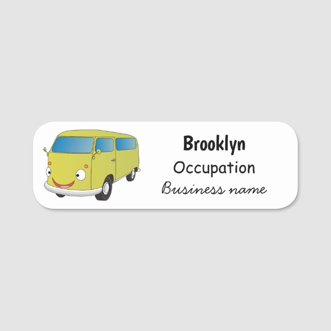 Classic lime green van cartoon name tag (Front)