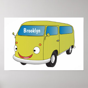 Classic lime green van cartoon poster