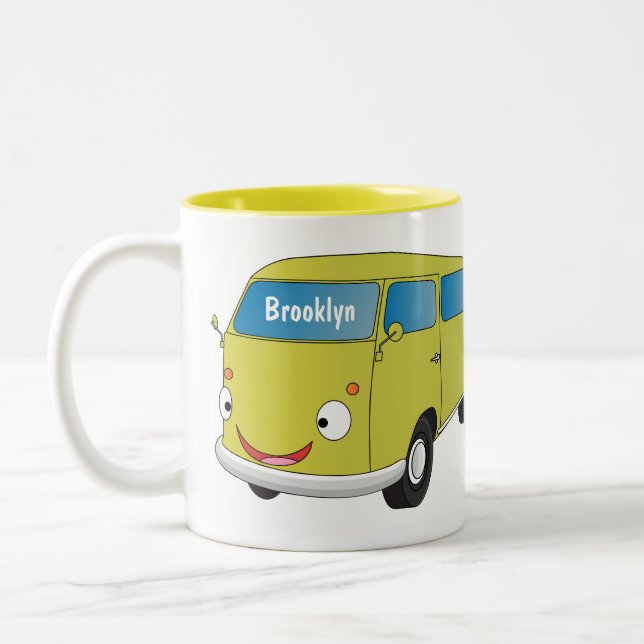 Classic lime green van cartoon  Two-Tone coffee mug (Left)