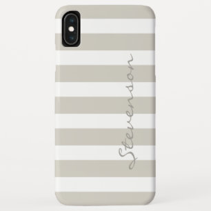 Classic Linen Beige Stripes - Personalized Name iPhone XS Max Case