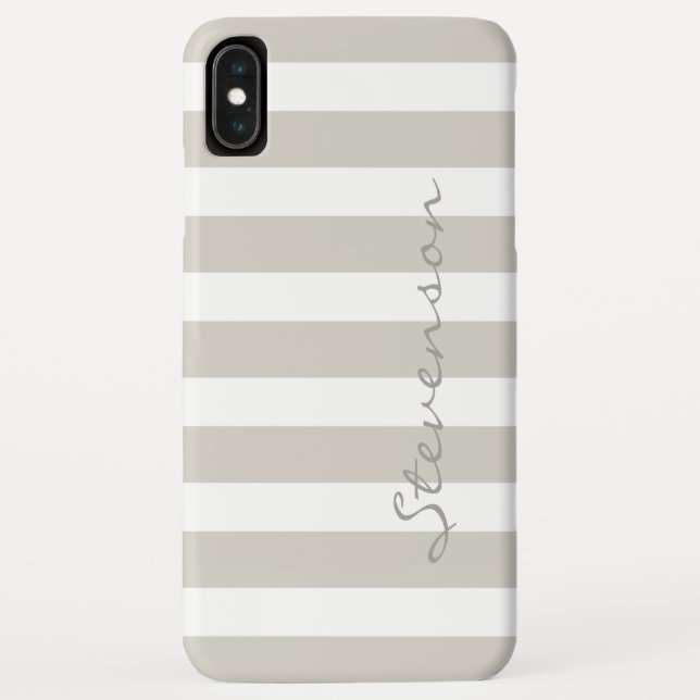 Classic Linen Beige Stripes - Personalized Name Case-Mate iPhone Case (Back)