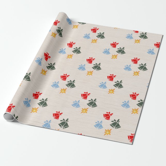Classic Linen Jingle Bell Star Christmas Wrapping Paper (Unrolled)