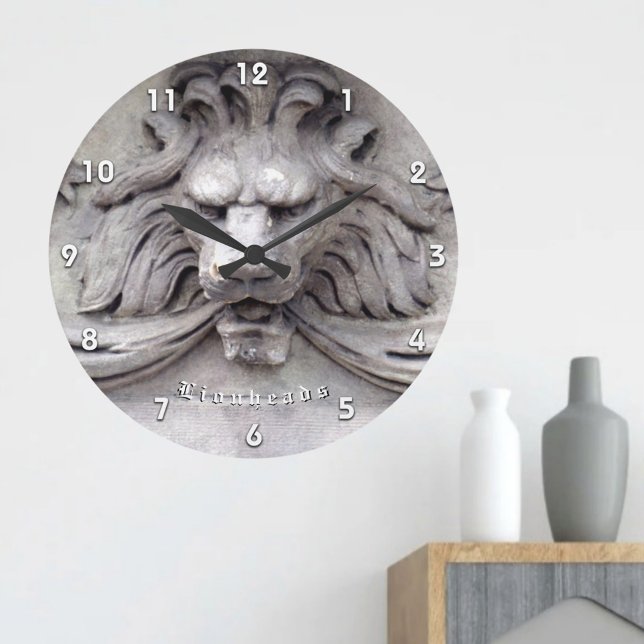 Classic LionHead Architectural Relief with Name Large Clock (Creator Uploaded)