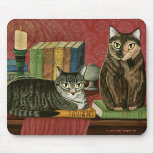 Classic Literary Cats Poe, Dickens, Art Mousepad