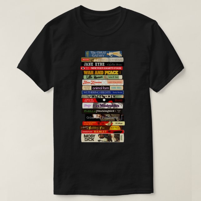 Classic Literature Books Stack T-Shirt (Design Front)