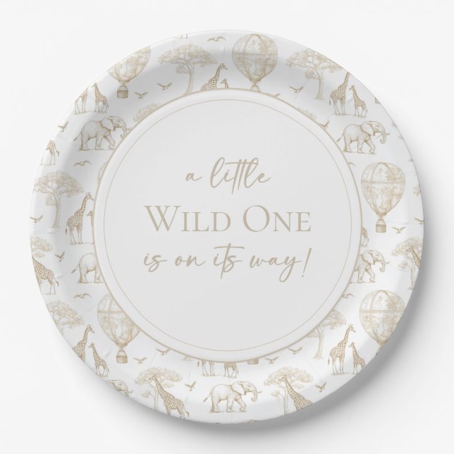 Classic Little Wild One Baby Shower Toile Paper Plate (Front)