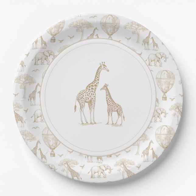 Classic Little Wild One Baby Shower Toile Paper Plate (Front)