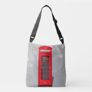 Classic London Red Phone Booth with Name  Crossbody Bag