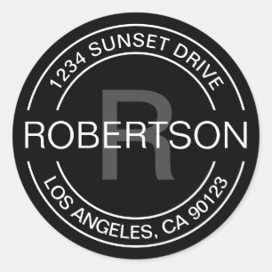 Classic look Black White & Grey Return Address Round Sticker