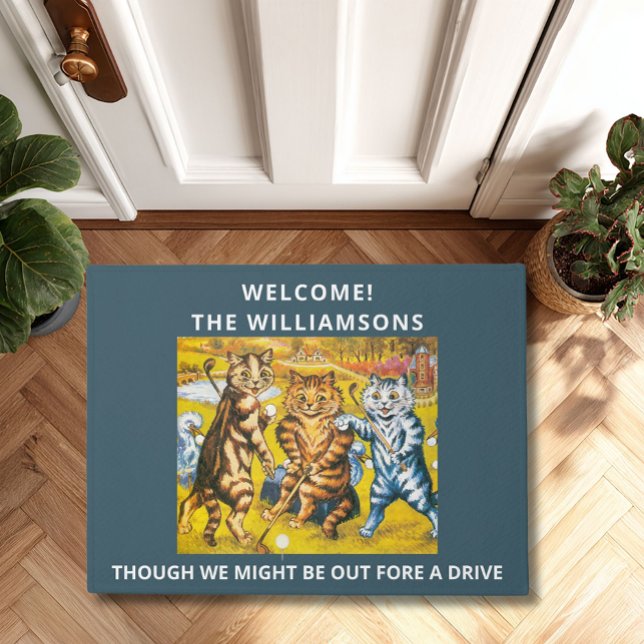 Classic Louis Wain Cats Playing Golf Personalized Doormat (Creator Uploaded)