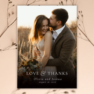 Classic Love and Thanks Typography Photo Wedding Thank You Card