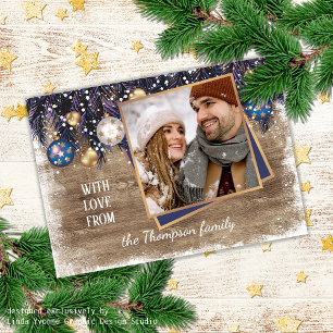 Classic Love Seasons Greetings Woodgrain Pattern Holiday Card