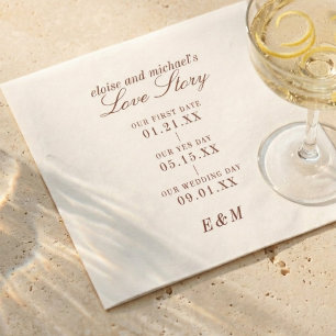 Classic Love Story Timeline Burgundy Wedding Napkin