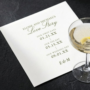 Classic Love Story Timeline Sage Green Wedding Napkin