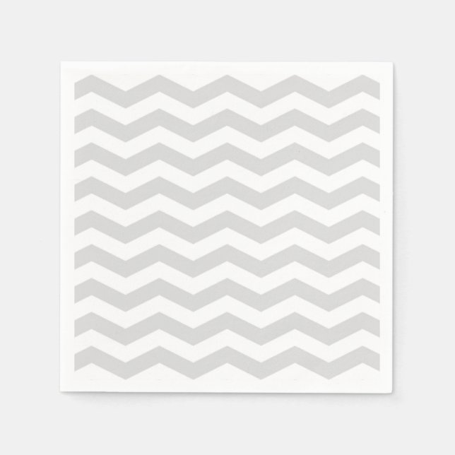 Classic Lt Grey White Thin Chevron Zig-Zag Pattern Napkin (Front)