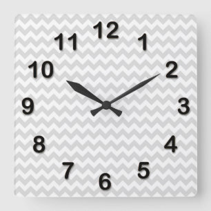 Classic Lt Grey Wht Thin#2 Chevron Zig-Zag Pattern Square Wall Clock